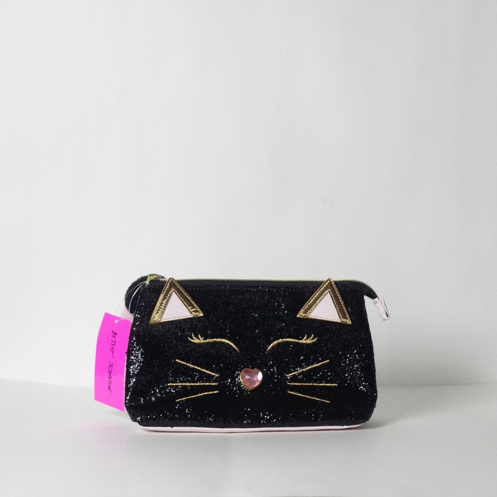 NWT Betsy Johnson Black Cat Cosmetic Bag